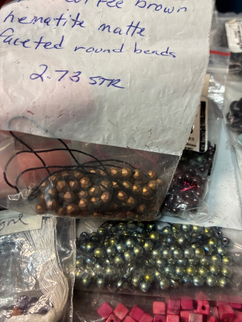 Mixed 1# Assorted Natural unique Bead Lot in Blue, Green, Black, Copper, Pink - Picture 12 of 16